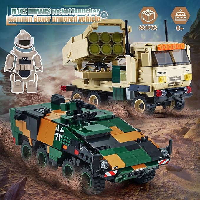 WW2 Military Vehicles Building Sets Compatible with Lego，Armored Vehicles Building Kit，Featuring 2 Military Construction Models Building Block，Army Base Toys for Boys, and Teens Age 8-14