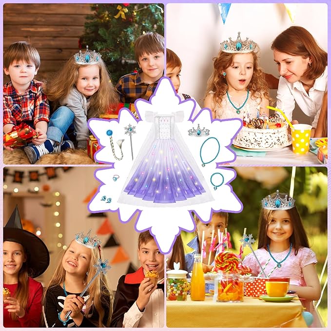 Princess Dresses for Girls, Light Up Princess Dress Up Cloths for Girls, Frozen Costumes for Girls Christmas