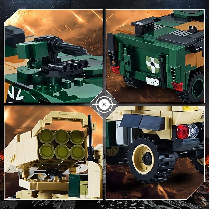 WW2 Military Vehicles Building Sets Compatible with Lego，Armored Vehicles Building Kit，Featuring 2 Military Construction Models Building Block，Army Base Toys for Boys, and Teens Age 8-14