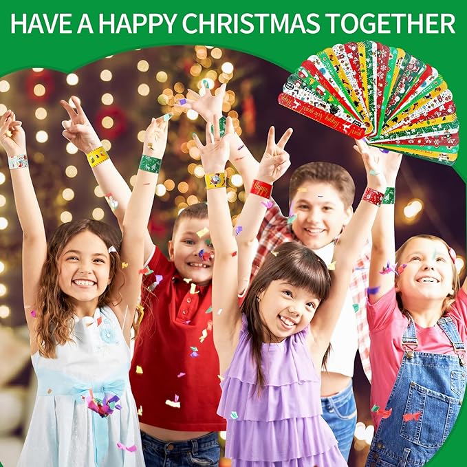96 PCS Christmas Party Favors for Kids Bulk，Treats Bags Slap Bracelets Holiday Slap Bracelet Trinkets for kids School Classroom Students ，Goody Goodies Bag Stocking Stuffers Gifts Toys Xmas Gift