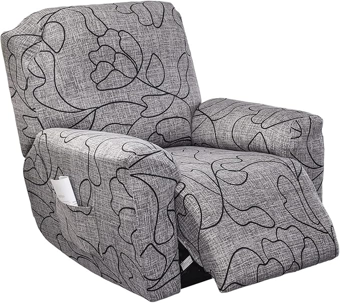 NILUOH Stretch Recliner Cover 4 Pieces Electric Power Lift Recliner Chair Cover Reclining Couch Cover Anti-Slip Fitted Furniture Protector with Side Pocket