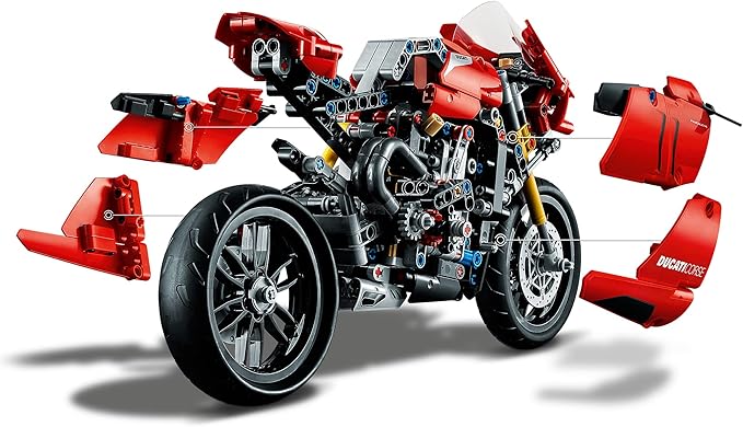 LEGO 42107 Technic Ducati Panigale V4 R Motorbike, Collectible Superbike Display Model Building Kit with Gearbox and Working Suspension, Gift Idea, 10 year +