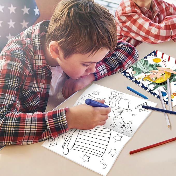Fourth of July Coloring Books Kids Indoor Activities at Home Party Favors Gift Supplies 24 Pack