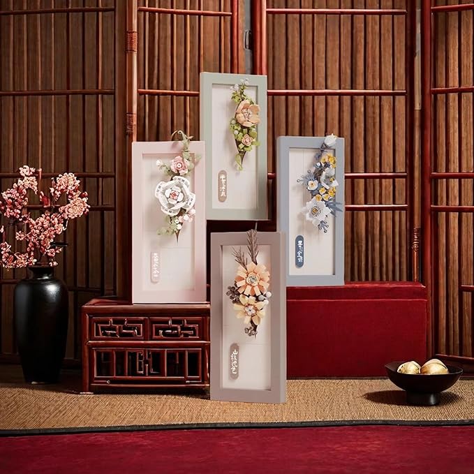 Painting Wall-Hangable Four Seasons Flowers Idea Frame Building Blocks, Wall-Hangable Wall Art Flower Frame Series, Lily、Orchid and Rose, Compatible with Lego 630 Building Accessory (Pink Orchid)