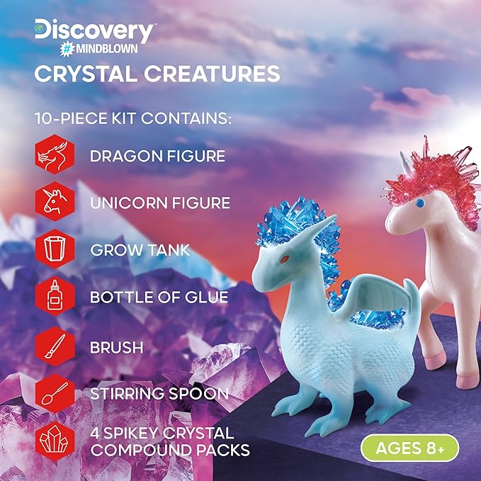 Discovery™ #MINDBLOWN Crystal Creatures Dragon & Unicorn Crystal Grow Kit [Amazon Exclusive] Easy & Simple DIY STEM Science & Chemistry Set, Fun Learning Arts & Crafts Kids Toy, Safe for Ages 8+