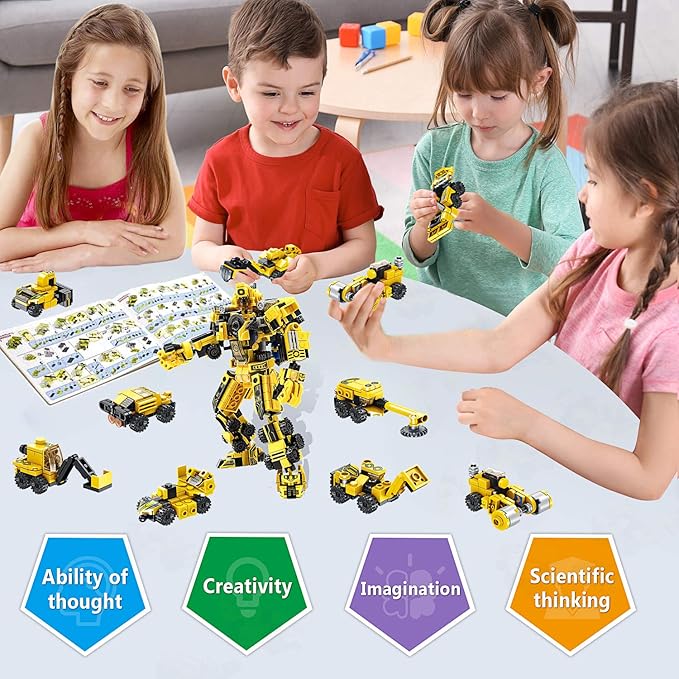 Robot STEM Building Toys for 6 Year Old Boys, 573 pcs Construction Toy Engineering Building Bricks Construction Vehicles Kit Best Gift for Kids Age 6 7 8 9 10 11 Year Old