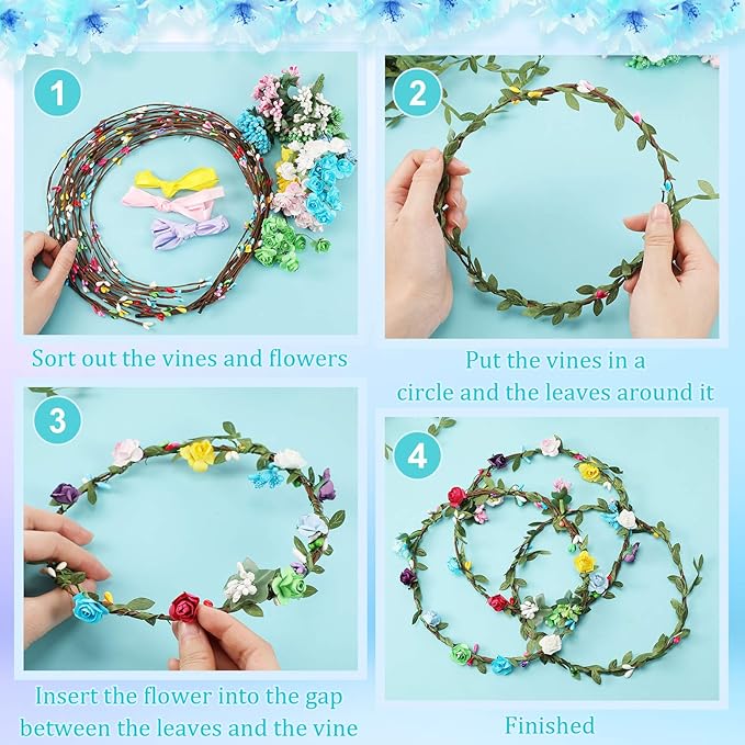 Syhood Flower Crowns Making Kit, 168 Pcs Parts, Make Your Own Flower Crown Wreath Headbands and Bracelets Craft Kit Hair Accessories Handmade DIY Floral Crown Garland Kit Presents for Girls