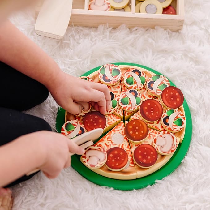 Melissa & Doug Wooden Pizza Party Play Food Set With 36 Toppings