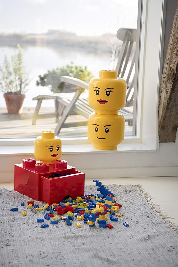 Lego Storage Head, Large, Girl, 9-1/2 x 9-1/2 x 10-3/4 Inches, Yellow