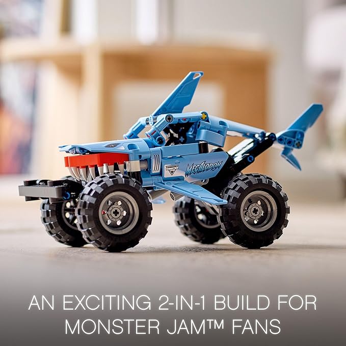 LEGO Technic Monster Jam Megalodon Building Set, 2 in 1 Pull Back Shark Truck to Lusca Low Racer Car Toy, DIY Building Toy Ideas for Outdoor Play for Kids, Boys, and Girls Ages 7 and Up, 42134