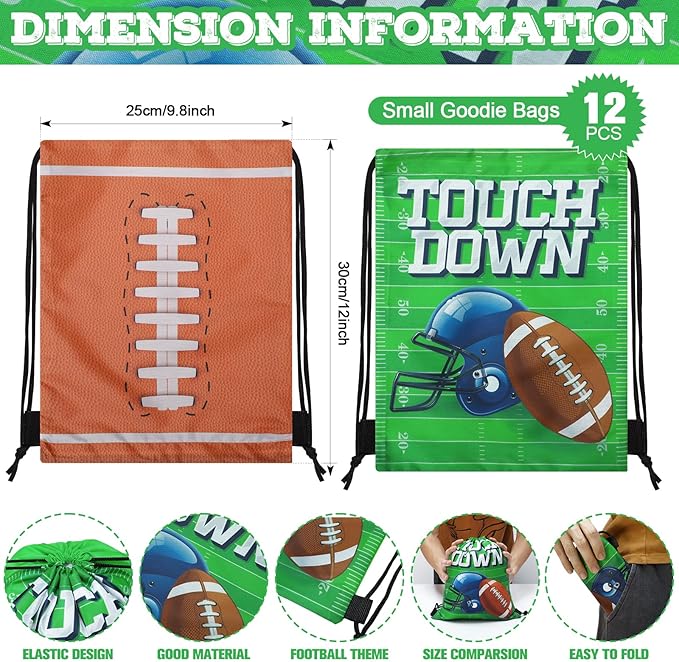 Poen 48 Pcs football Party Favors football Themed Supplies Include 12 football Drawstring Backpack 12 Mini football 12 football Keychain 12 football Wax Thread Braided Bracelet Inspirational Team Gift