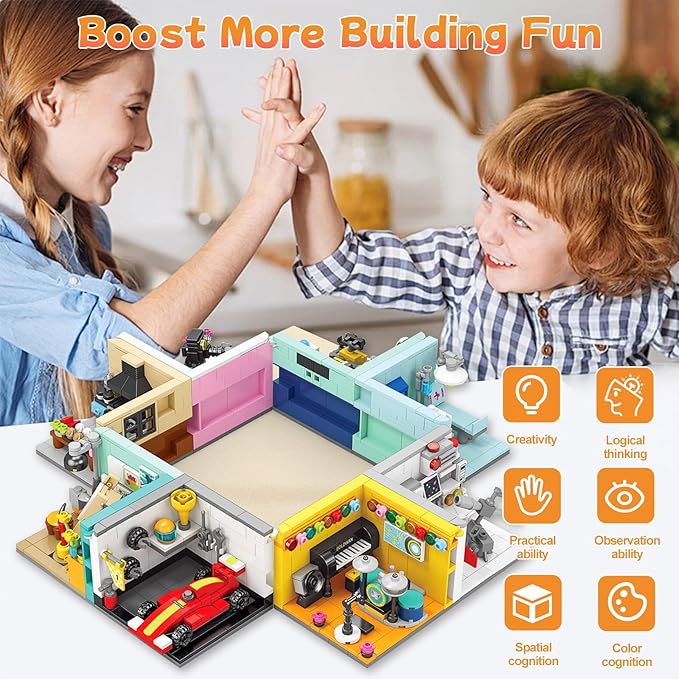 Toy Building Set, Friends House Collection 8 Packs Home Building Blocks Model Kit, Creative Construction Building Sets, Christmas Birthday Gift for Children Teens Kids Boys Girls 8+