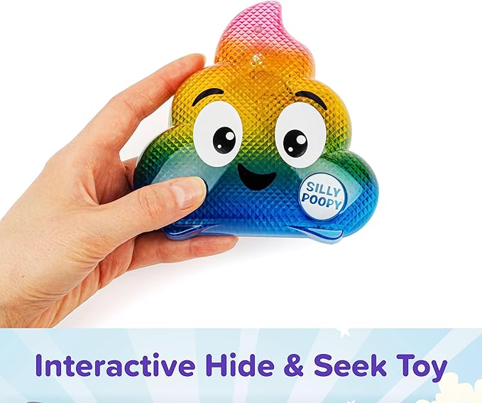 Silly Poopy's Hide & Seek by Relatable, The Talking, Singing, Rainbow Hide & Seek Toy, Stocking Stuffers for Toddlers, Hide and Seek Games, Includes 1 Toy and 2 AA Batteries