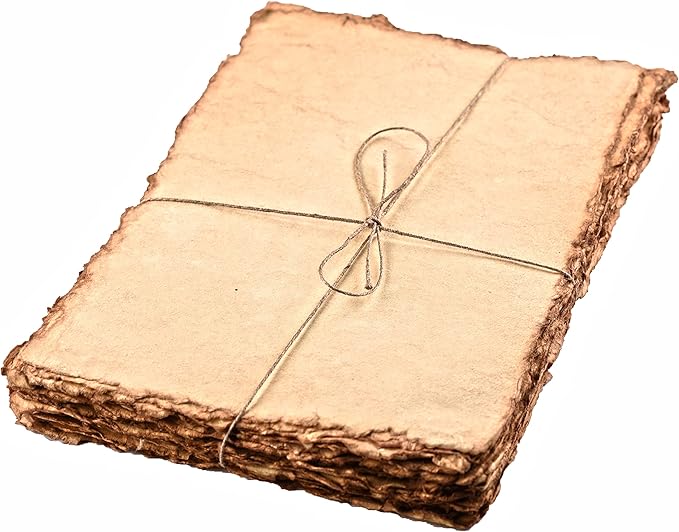 LEATHER VILLAGE Watercolor Paper- 8 X 6 inches, 50 Sheets - Mixed Media Watercolor Paper - 150 GSM Thick Deckle Edge Virgin Cotton Handmade Paper - Vintage Toned