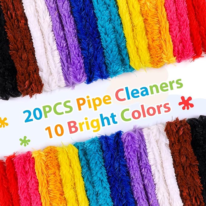 Caydo 50PCS Extra Thick Pipe Cleaners Craft Supplies 10 Colors Jumbo Pipe Cleaners Chenille Stems for Kids Craft DIY Projects Creative Decoration, (30 mm x 12 Inch)