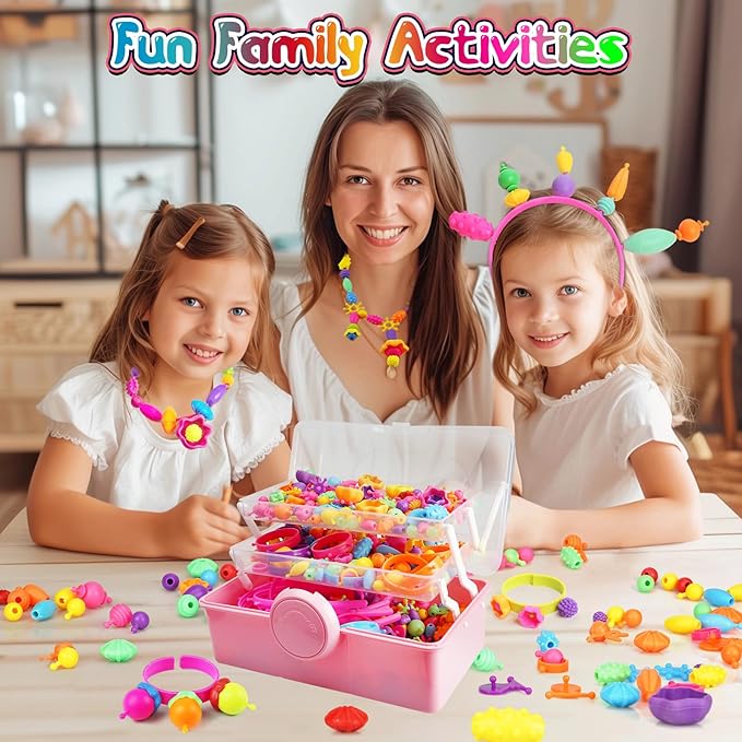 FUNZBO 850pcs Pop Beads - Jewelry Making Kit for 3 4 5 6 7 8 Year Old Little Girls, Arts and Crafts Toys for Kids, Necklace Bracelet Ring Hairband Creativity Snap Set Easter Holidays Birthday Gifts