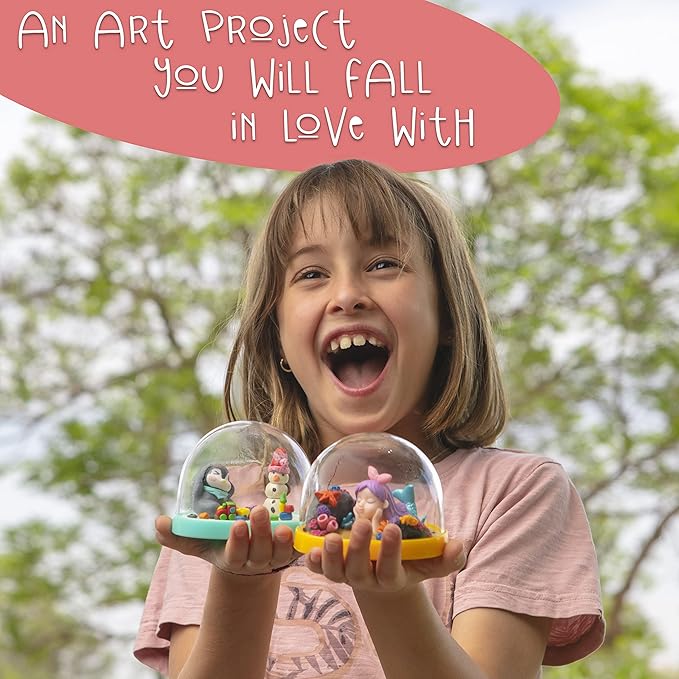 Snow Globe Making Kit for Kids - Make Your Own Snow Globes for Girls w/ 4 DIY Snowglobe, 5 Figures, 20 Packs of Modeling Clay for Kids for Sculpting - Arts and Crafts for Girls & Boys 8-12-4-8