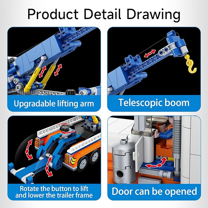 Tow Truck Building Block Set,Road Rescue Vehicle with Crane Toy Model Building Kit,City Crane Construction Vehicles Building KIt,Gifts for Kids Ages 6+