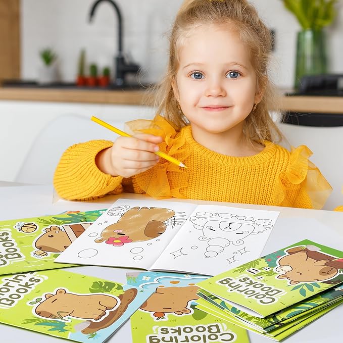 BZaber Capybara Coloring Books - 24Pcs Cute Capybara Cartoon Pattern Activity Coloring Books for Kids Bulk Animals DIY Art Booklet Drawing for Party Favor Supplies Birthday Gift Goodie Bag Filler