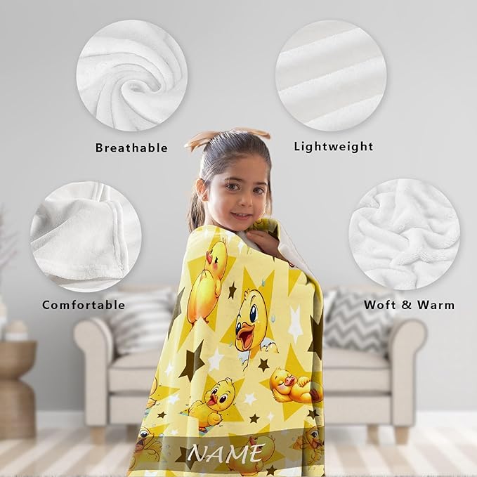 Custom Name Yellow Star Ducks Adult duck Blanket Kids Funny Blanket Suitable for Bedroom bed sofa Crib Couch Chair outdoor All Season Items That Yellow Duck Lovers Will Love 90”×120 ”for Family