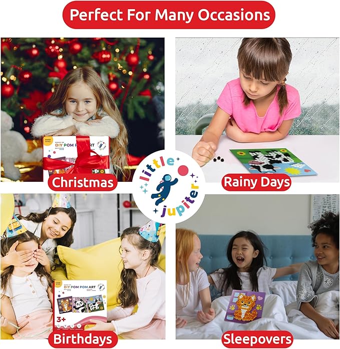 Little Jupiter DIY Pom Pom Art - Makes 10 Art Pieces -Boy & Girl Crafts for Kids Age 3-5 - Toddler Crafts Ages 3-5 - Kids Crafts 3-5 - Activities for Kids Ages 3-5 - Arts and Crafts for Kids (Set4)