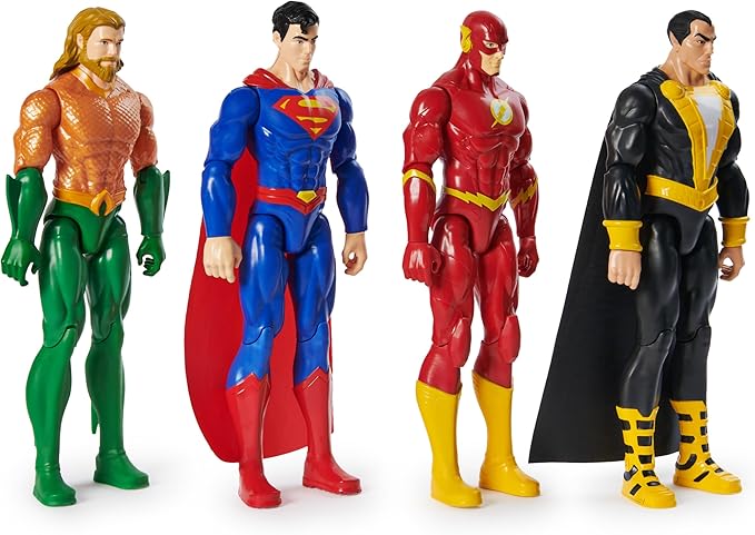 DC Comics, Action Figure 4-Pack, Aquaman, Superman, The Flash, Black Adam, 12-inch, Collectible Superhero Kids Toys for Boys and Girls, Ages 3+