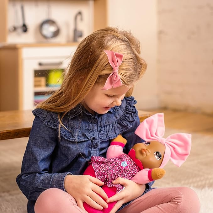 Baby's First Soft & Cuddly Baby Kisses African American Doll - Dressed in Print Top and Leggings - Press her Tummy for a Sweet Kisses Sounds and Says I Love You