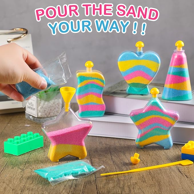Deekin 36 Sets Sand Art Kits for Kids Create Your Own Clear Sand Art Bottles with Funnels and Sticks, DIY Colored Bottles Crafts for Boys Girls