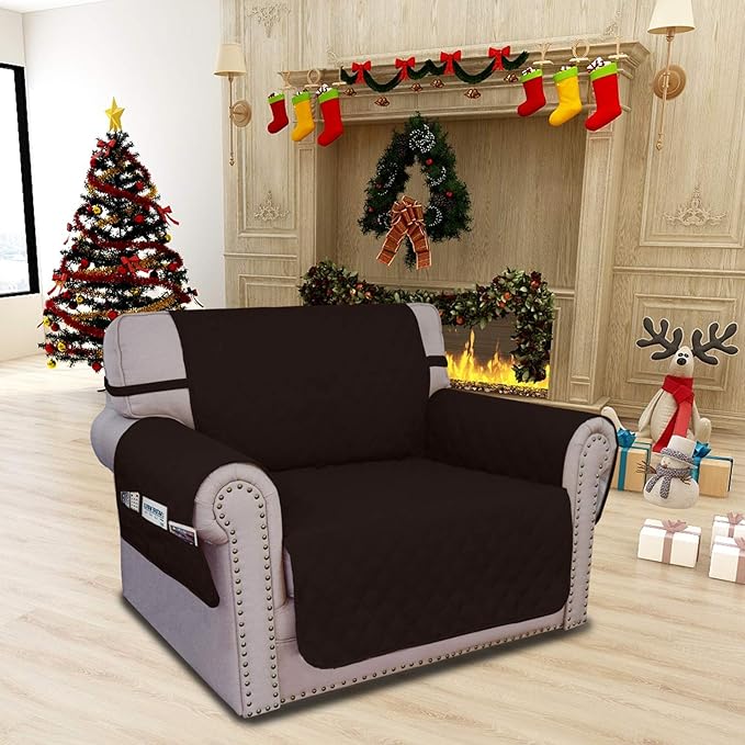 Easy-Going Sofa Slipcover Chair Cover Waterproof Couch Cover Washable Sofa Cover Non-Slip Fabric Furniture Protector with Pocket for Pets Covers Pets Kids Children Dog Cat (Chair, Chocolate)