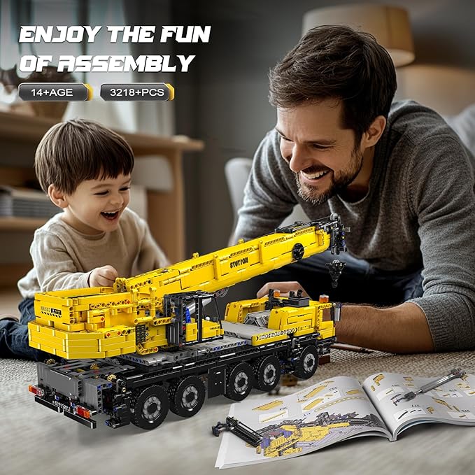Mould King 17073 Engineering Truck Construction Set, Remote Control LTM 1110 Crane Building Block (3218 Pieces), Assembly STEM Heavy-Duty Car Brick Toys with Motors for Kids/Adult 14+