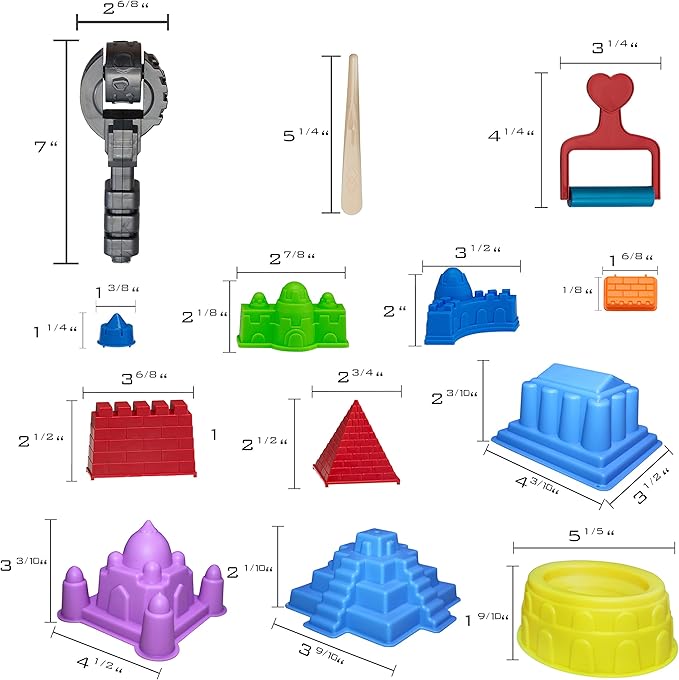 Advanced Building Sand Molds and Tools Kit - Works with All Other Play Sand Brands - 37 Pieces Includes: Castle, Bricks and Walls Molds, and Tools - Sand Not Included