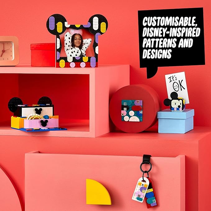 LEGO DOTS Disney Mickey & Minnie Mouse Back-to-School Project Box 41964 6in1 Toy Arts and Crafts Building Set with Bag Tags, Sticker Patch and Desk Tidy, Creative Gift Idea for Kids Boys Girls 6+