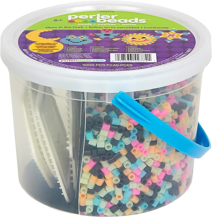 Perler Beads Glow in The Dark Multicolor Fuse Bead Bucket Kit, 5000pcs, (package may vary)