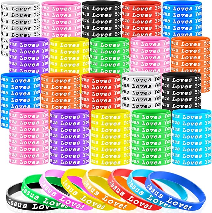 Skylety Jesus Loves You Silicone Wristbands Easter Rubber Wristbands Colorful Jesus Loves You Wristbands Christian Rubber Wristbands for Kids Novelty Party Favors(200 Pieces)