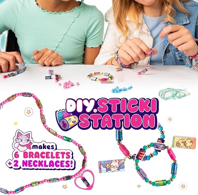 STICKI ROLLS Sticki Station - Ultimate DIY Sticker Jewelry Kit | Includes 320 Mini Stickers | Builds 6 Bracelets & 2 Necklaces | 2 Pendants & 144 Beads | Over 1000 Designs to Discover and Collect!