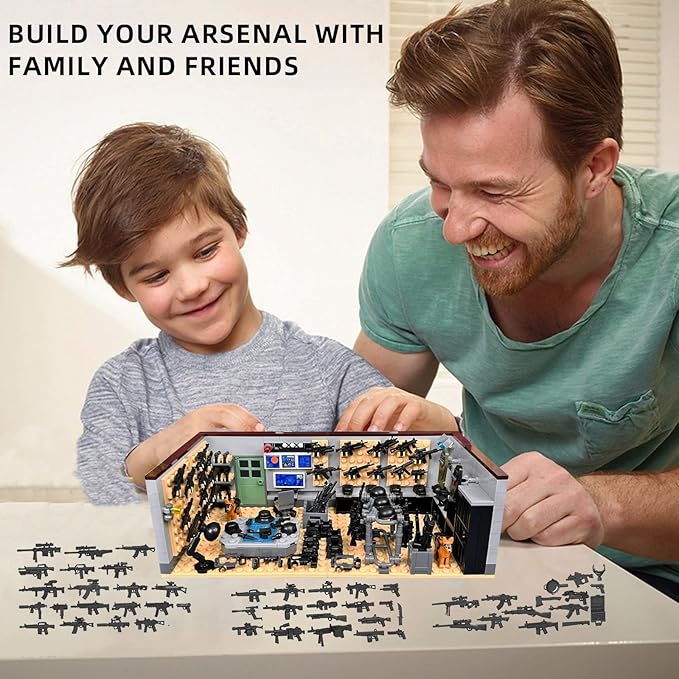 Swat Team Military Base Building Blocks Set with Army Weapons Pack,Compatible with Lego WW2 War Armory Building Toy,Ideal for Kids 6+ and Adults