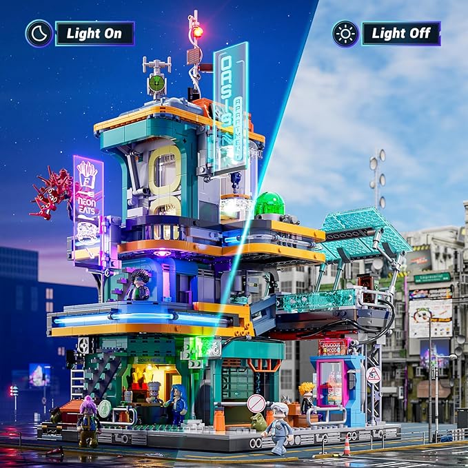 FUNWHOLE Cyberpunk Mansion Lighting Building-Bricks Set - 2524 Pcs Future City Modular Buildings Set Display Idea for Adults and Sci-fi Lovers