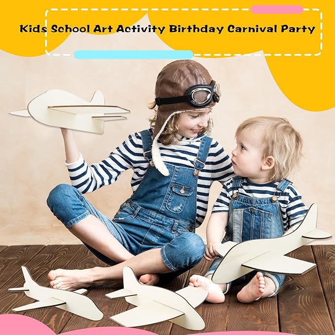 Feradny 24 Pack DIY Model Planes Unfinished Wooden Airplane Model Toys Wood Plane Paint kit Aircraft Plane Model for Kids School Art Activity Birthday Carnival Party, 4 Styles