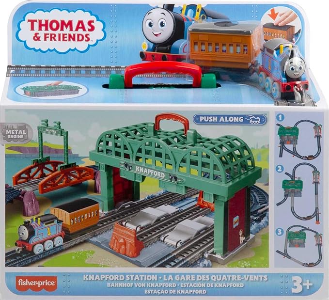 Thomas & Friends Diecast Toy Train & Track Set Knapford Station 2-in-1 Playset & Storage Case for Preschool Kids Ages 3+ Years