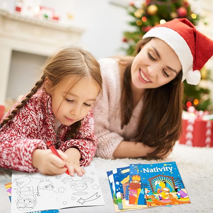 Dvbonike 24Pcs Nativity Coloring Books Christian Theme DIY Art Booklet with Cute Drawing Patterns Bible Savior Religious Christmas Gifts Sunday School Church Activity Supplies for Kids Age 4-8
