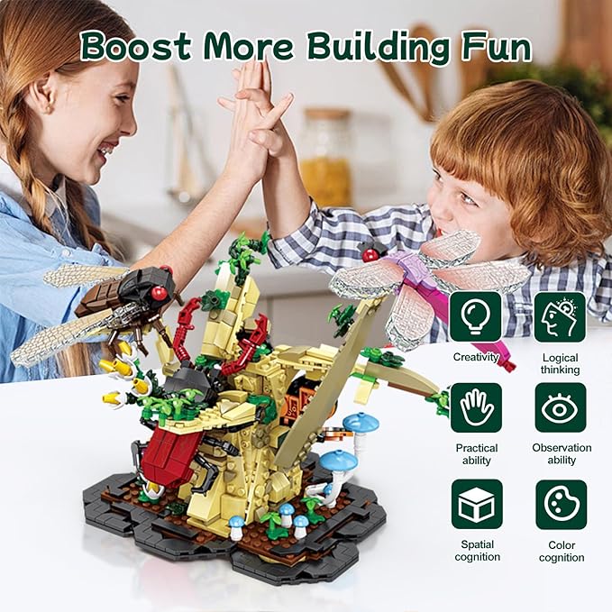 Toy Building Set, The Insect Flowers Collection 6 in 1 Model Kit Bricks Set, Creative Insects Building Block Sets, Hobbies Christmas Birthday Gift for Nature Lovers Adult Kids Boys Girls 8+