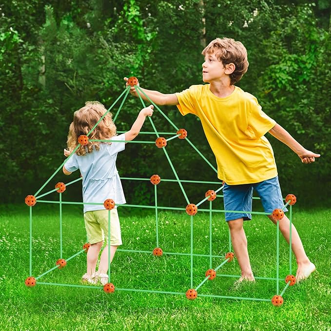 VEVOR Fort Building Kit for Kids, 85PCS Glow in The Dark STEM Building Toys, Educational Gift for 4 5 6 7 8+ Year Old Boys & Girls, Indoor Outdoor Play Tent Construction Toys with 55 Rods and 30 Balls