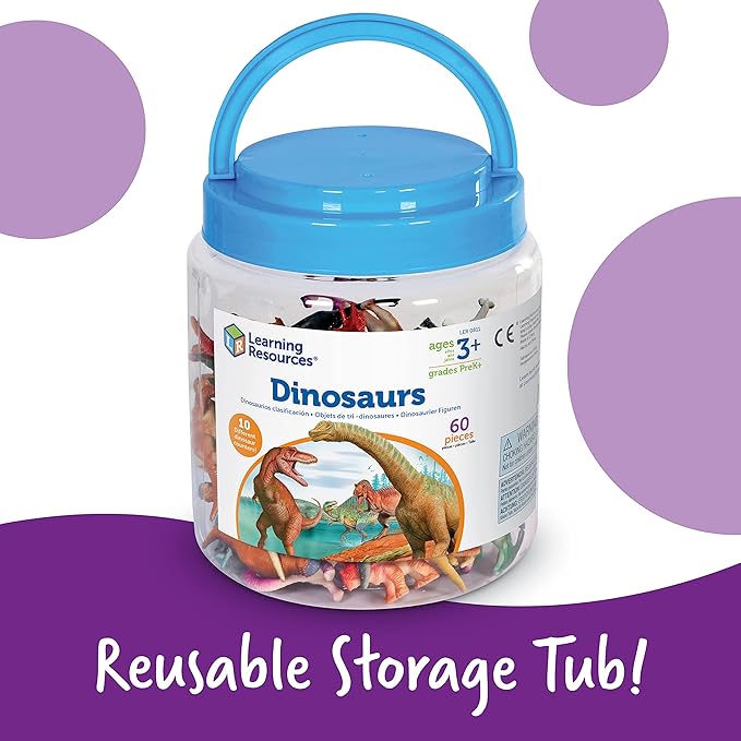 Learning Resources Dinosaur Counters, Set of 60 Colored Dinosaurs, Fine Motor Toy, Ages 3+, multi-color