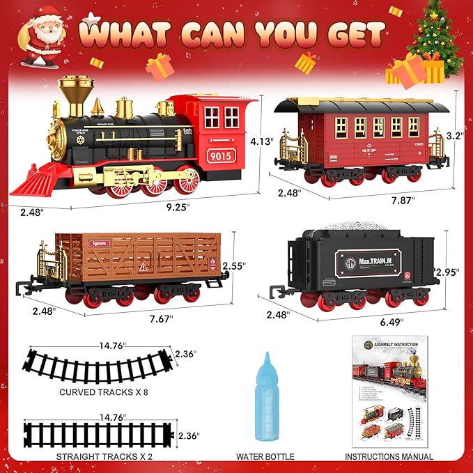 Hot Bee Train Set - Train Toys for Boys with Smokes, Lights and Sound, Toy Train Set for Under Christmas Tree, Toddler Model Trains for 3 4 5 6 7 8+ Years Old Kids Christmas Toys Gifts