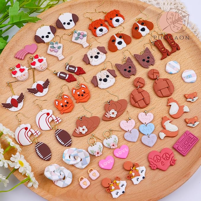 Puocaon 70s Valentines Clay Cutters - 10 Pcs Clay Cutters for Polymer Clay Jewelry Making, Vintage Disco Heart Shape Polymer Clay Jewelry Cutters, Bulb Lock Daisy Flower Clay Cutters for Earrings
