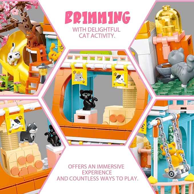 Cat House Toy Building Sets Include 8 Kittens of All Shapes Building Toys That Compatible with Lego Friends Sets for Girls 8-12 6-12 Year Old Creator Ideas Birthday Gift for Girl Boy 6+