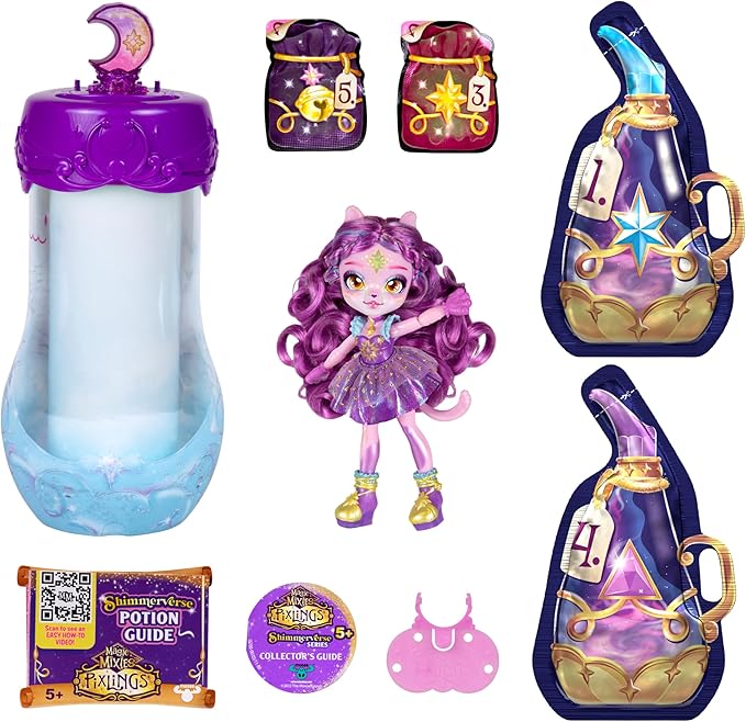 Magic Mixies Pixlings Shimmerverse Series, Create & Mix Magic Potion To Magically Reveal Catlyn the Cat, Watch As This Beautiful 6.5" Shimmerverse Pixling Fashion Doll Appears Inside The Potion Bottle
