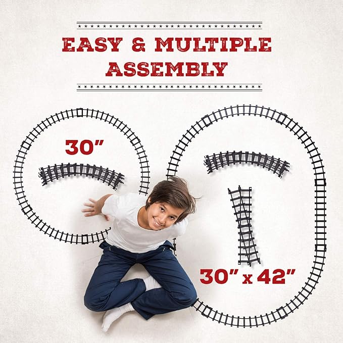 Electric Train Set for Kids Ages 4-8 - Battery-Powered Train Set with Lights & Sounds, Steam Locomotive Engine, Horses & Tracks - Classic Railway Toy Gift for Boys & Girls, Toddler Train Playset