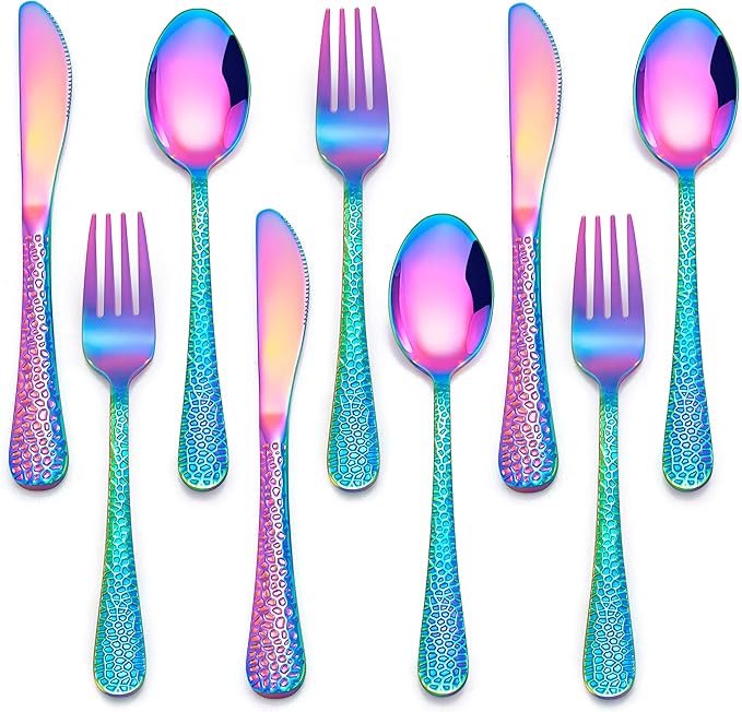 HaWare 9-Piece Toddler Kids Silverware Set, Stainless Steel Hammered Flatware, Preschooler Eating Utensils Includes 3 Spoons 3 Forks 3 Knives, Metal Children Cutlery for Home School, Mirror Finished