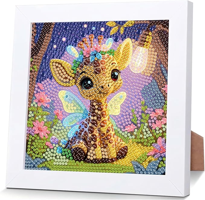 Reivworl Diamond Art Kits for Kids, Giraffe Diamond Art for Kids Ages 8-12, Giraffe Diamond Painting Kits for Kids for Home Wall Decor (8x8Inch)